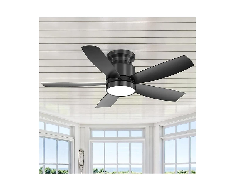 42-inch Modern Black 5-Blade Ceiling Fan With 6-Speed Adjustable Wind Speed and Light Kit