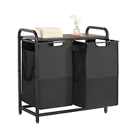 Slickblue 2-Section Laundry Sorter with Pull-Out Bags and Wooden Top