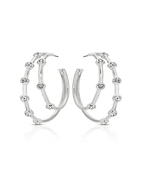 Ettika Silver Plated Double Sparkle Hoop Earrings