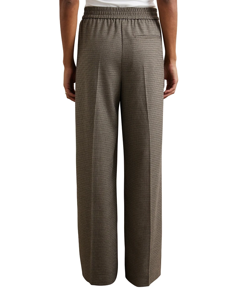 Reiss Women's Side-Stripe Wide-Leg Check Pants