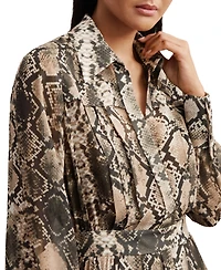 Reiss Women's Snake-Print Pleated Midi Dress