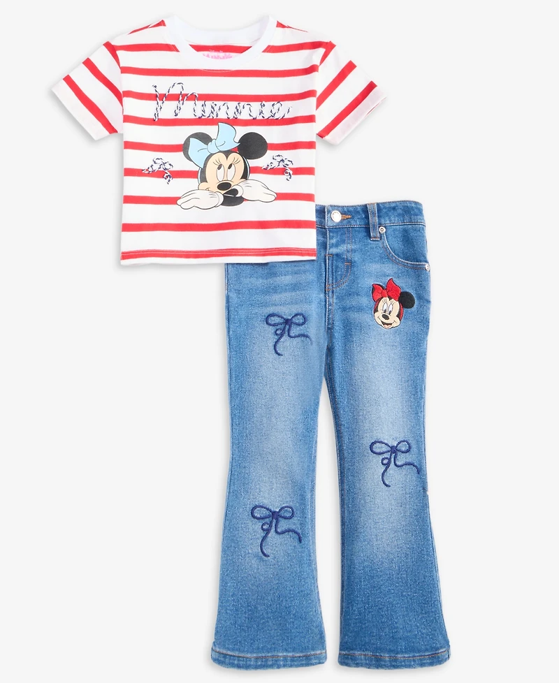 Disney Girls' 2T-6X Minnie Mouse T-Shirt and Flare Denim Pants, 2-Piece Set