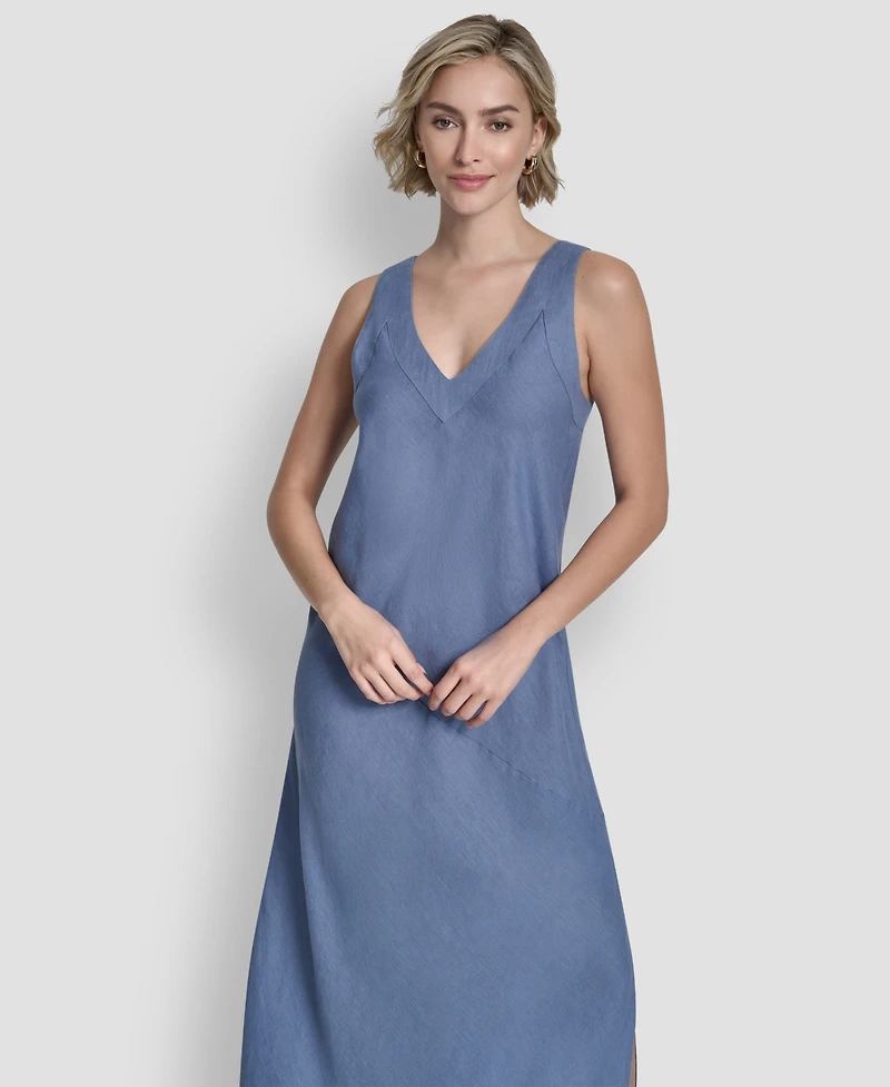 Dkny Women's Linen Panelled V-Neck Midi Dress