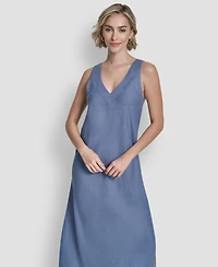 Dkny Women's Linen Panelled V-Neck Midi Dress