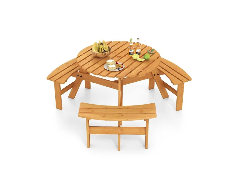 Slickblue-Outdoor Round Picnic Table Set for 6 with Umbrella Hole