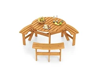 Slickblue-Outdoor Round Picnic Table Set for 6 with Umbrella Hole