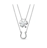 Bling Jewelry Set of 2 Four Lucky Clover & Lucky Horseshoe Pendant Necklace Sterling Silver