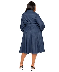 Buxom Couture Plus Size Denim Belt Shirt Dress