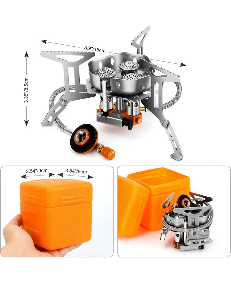 Aofar 6800W Windproof Camp Stove Camping Gas Stove with Fuel Canister Adapter, Piezo Ignition, Carry Case, Portable Collapsible Stove Burner for Outdo