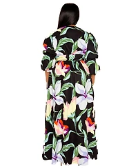 Buxom Couture Plus Floral Puff Sleeve Maxi Dress
