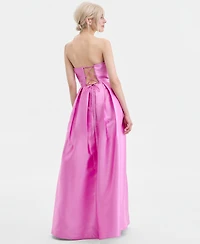 pear culture Juniors' Strapless Embellished-Bow Gown