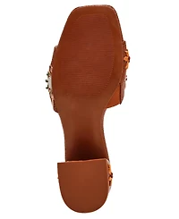 Anne Klein Women's Dolls Embroidered Raffia Block Heel Sandals