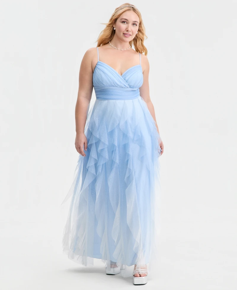 pear culture Trendy Plus Ombre Spiral-Ruffled Gown