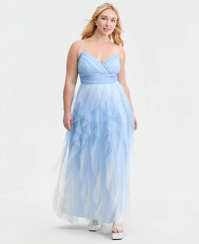pear culture Trendy Plus Ombre Spiral-Ruffled Gown