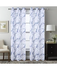Rt Designers Collection Marble Grommet Metallic Sheer Printed Doily Curtain Panel 54" x Blue