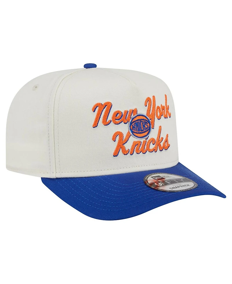 New Era Men's Cream/Blue New York Knicks Chainstitch 9FIFTY A-Frame Snapback Hat