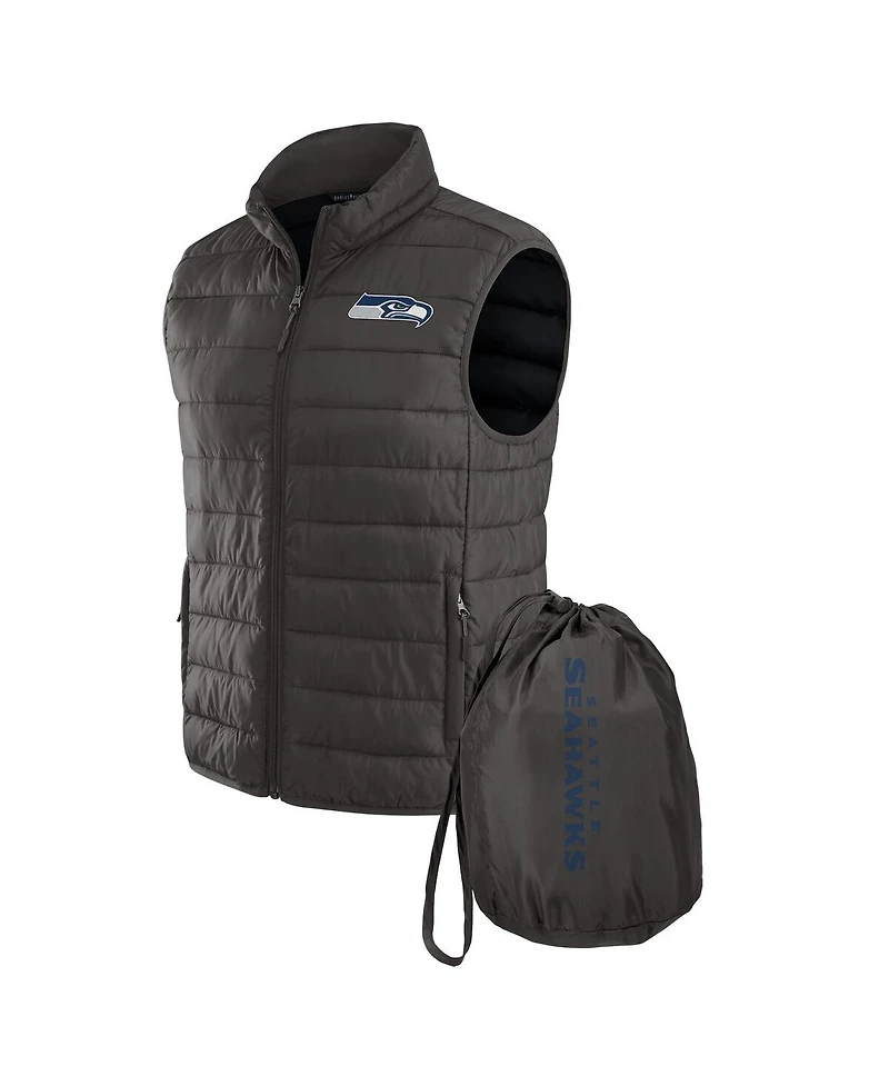 Fanatics x Nfl Men's Gray Seattle Seahawks Packable Full-Zip Vest with Travel Bag