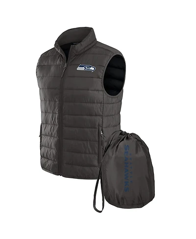 Fanatics x Nfl Men's Gray Seattle Seahawks Packable Full-Zip Vest with Travel Bag