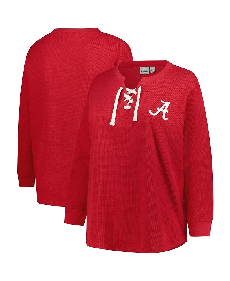 Fanatics Women's Crimson Alabama Tide Lace-Up Waffle Knit Plus Long Sleeve T-Shirt