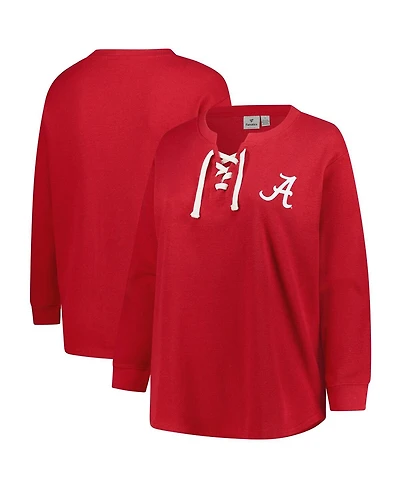 Fanatics Women's Crimson Alabama Tide Lace-Up Waffle Knit Plus Long Sleeve T-Shirt