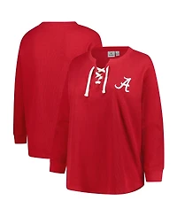 Fanatics Women's Crimson Alabama Tide Lace-Up Waffle Knit Plus Long Sleeve T-Shirt