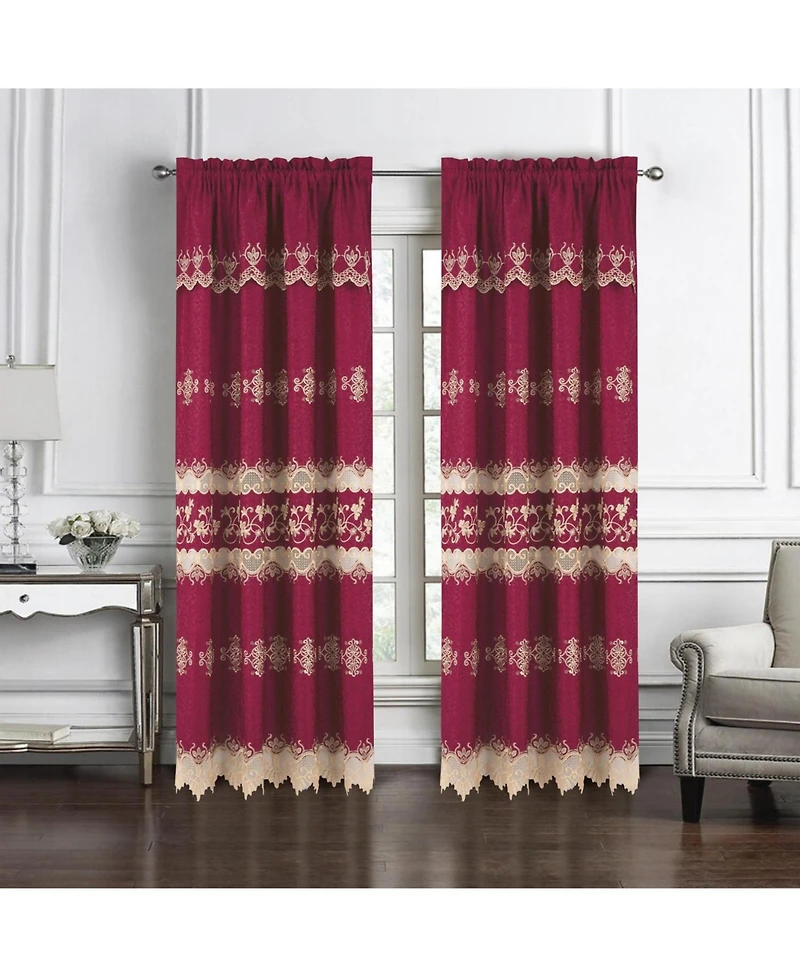 Rt Designer Collection Alice Macrame Luxurious Decorative Rod Pocket Curtain Panel 54" x 84" Burg