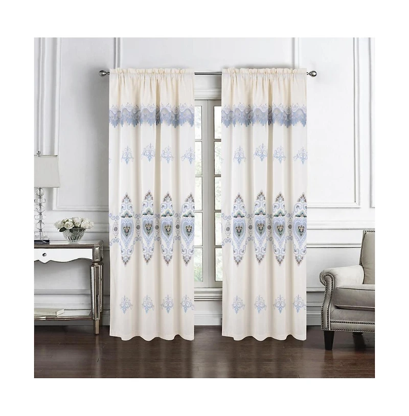 Rt Designers Collection Bonnie Macrame Rod Pocket Room Darkening Curtain Panels for Living Room 52" x 84" Beige
