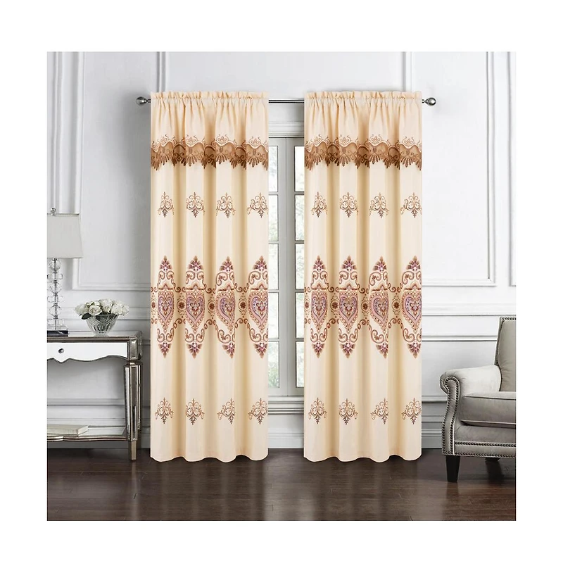 Rt Designers Collection Bonnie Macrame Rod Pocket Room Darkening Curtain Panels for Living Room 52" x 84" Ivory