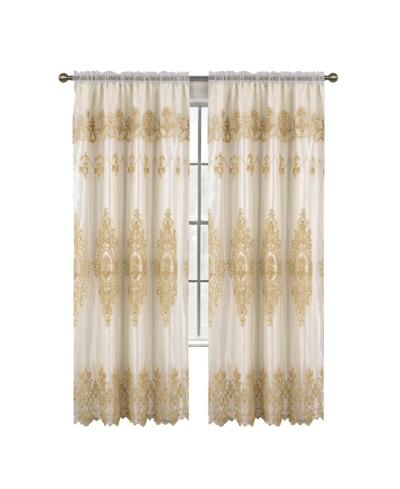 Rt Designers Collection Daisy Embroidery Grommet Curtain Panel With Attached Valance 54" x 84" Beige/Gold