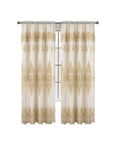 Rt Designers Collection Daisy Embroidery Grommet Curtain Panel With Attached Valance 54" x 84" Beige/Gold