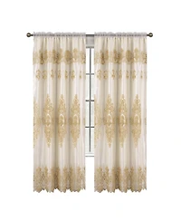 Rt Designers Collection Daisy Embroidery Grommet Curtain Panel With Attached Valance 54" x 84" Beige/Gold