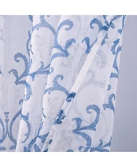 Rt Designers Collection Crown Grommet Sheer Metallic Printed Doily Curtain Panel 54" x 84" Blue