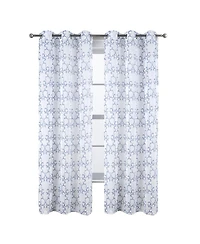 Rt Designers Collection Crown Grommet Sheer Metallic Printed Doily Curtain Panel 54" x 90" Blue