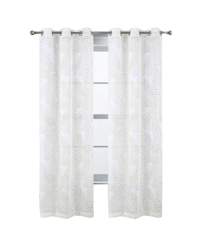 Rt Designers Collection Faye Grommet Metallic Sheer Printed Doily Curtain Panel 54" x 95" Taupe