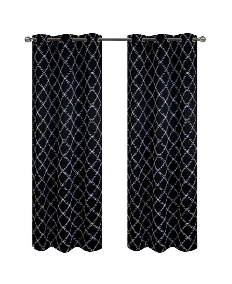 Rt Designer Collection Gable Embroidered Blackout Luxurious Decorative Grommet Curtain Panel 54" x Black