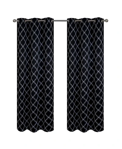 Rt Designer Collection Gable Embroidered Blackout Luxurious Decorative Grommet Curtain Panel 54" x Black