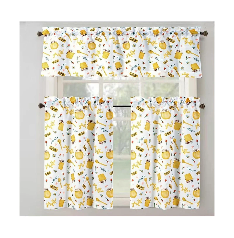 Rt Designer's Collection Tribeca Honey Printed Slub 3 Pieces Kitchen Curtain Set