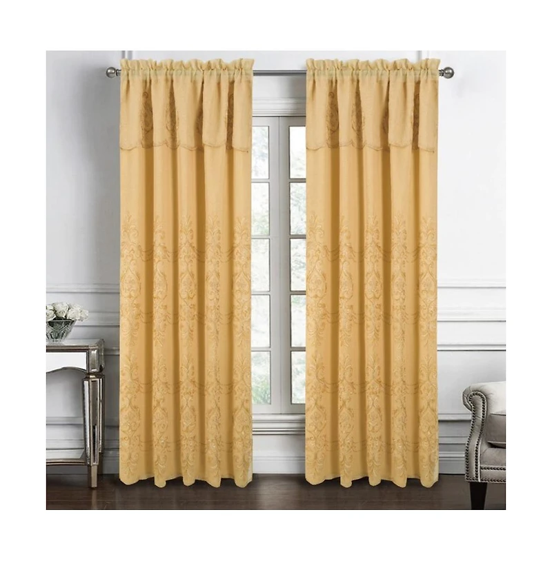 Rt Designers Collection Jayla Stylish & Premium Embroidered Curtain Panel 54" x 90" Gold