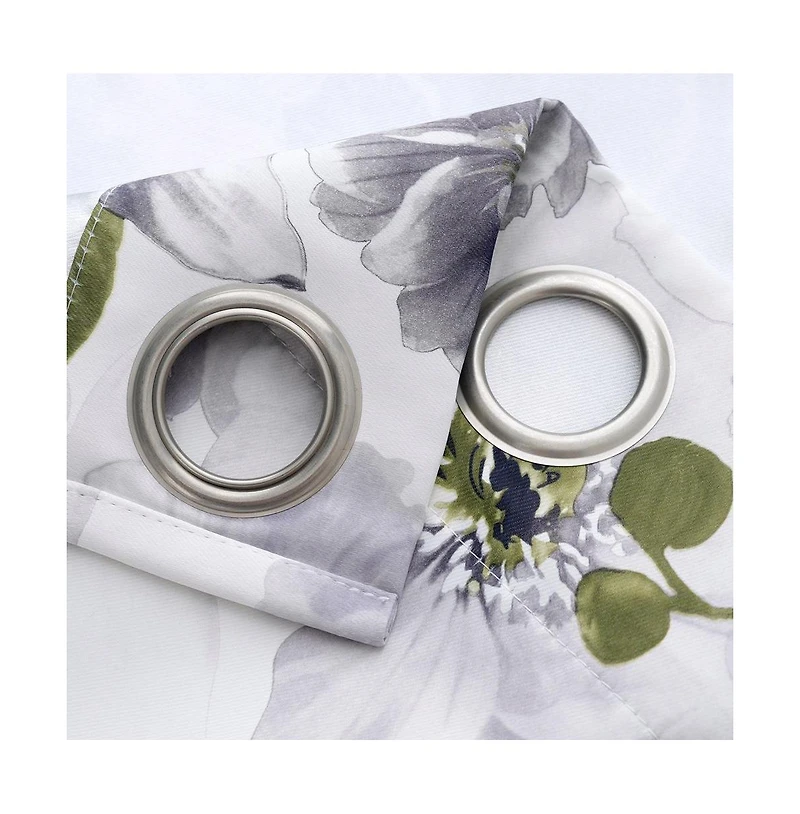 Rt Designers Collection Eden Floral Nature Printed 2 Pieces Blackout Grommet Panel Pair 36" x 84" Silver