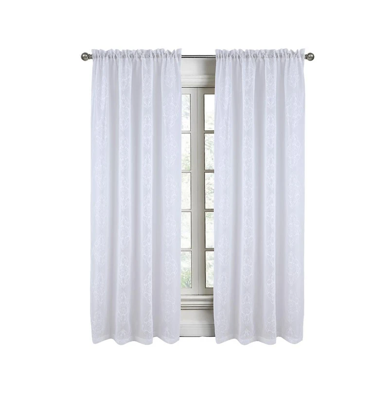 Rt Designers Collection Andrea Emb Metallic Doily Rod Pocket Room Darkening Curtain Panels for Bedroom 54" x 95" White