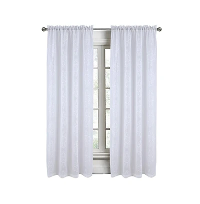 Rt Designers Collection Andrea Emb Metallic Doily Rod Pocket Room Darkening Curtain Panels for Bedroom 54" x 95" White