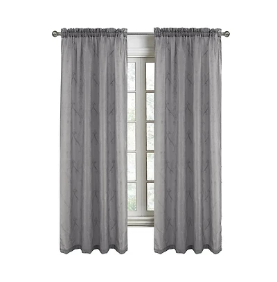 Rt Designers Collection Pearl Emb Metallic Doily Rod Pocket Room Darkening Window Curtain Panel for Bedroom 54" x 95" Charcoal