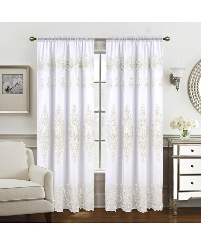 Rt Designers Collection Daisy Embroidery Grommet Curtain Panel With Attached Valance 54" x 84" White