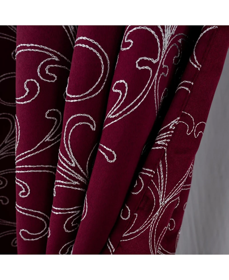 Rt Designer Collection Kimber Embroidered Blackout Luxurious Decorative Grommet Curtain Panel 54" x 84" Burgundy