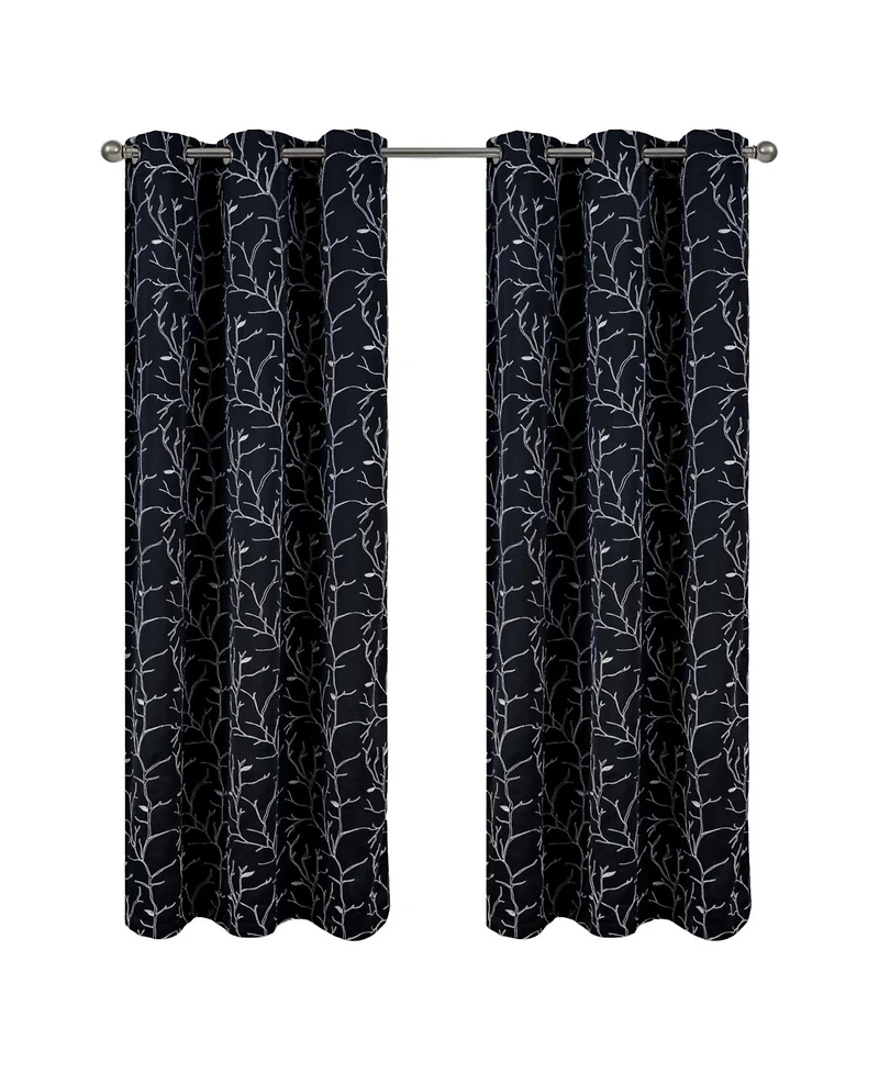 Rt Designer Collection Luciana Embroidered Blackout Luxurious Decorative Grommet Curtain Panel 54" x 90" Black
