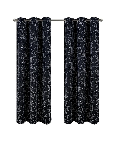 Rt Designer Collection Luciana Embroidered Blackout Luxurious Decorative Grommet Curtain Panel 54" x 90" Black