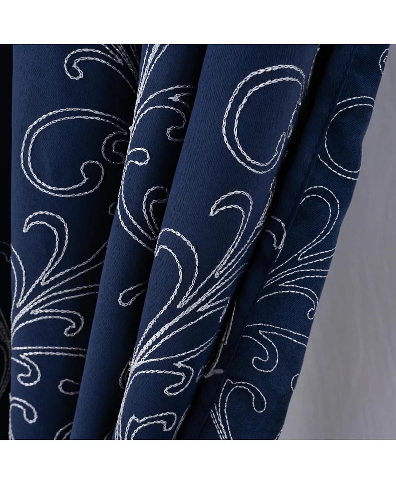 Rt Designer Collection Kimber 2 Pack Embroidered Blackout Luxurious Decorative Grommet Curtain Panel 36" x 84" Navy