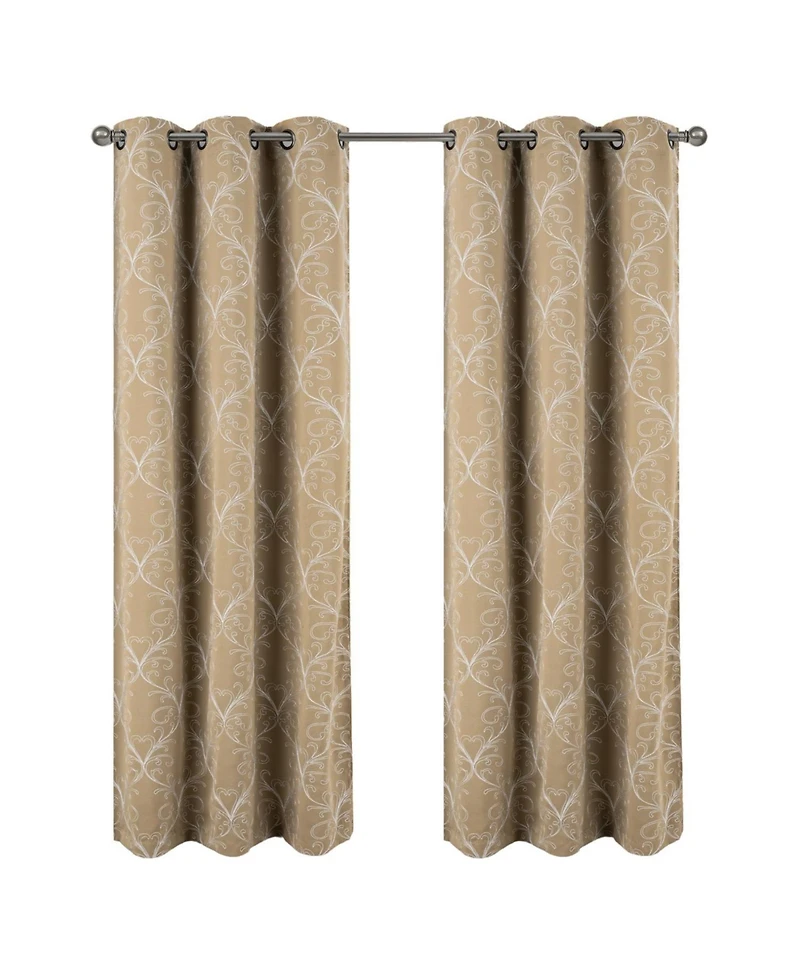 Rt Designer Collection Kimber 2 Pack Embroidered Blackout Luxurious Decorative Grommet Curtain Panel 36" x 84" Taupe
