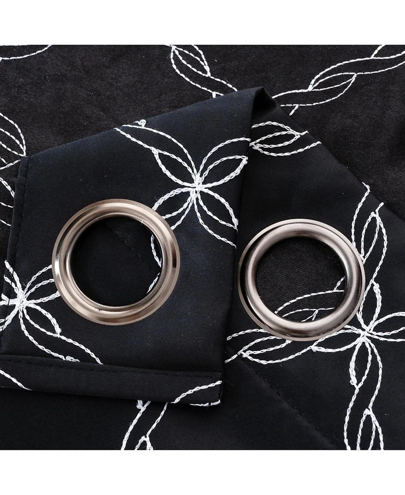 Rt Designer Collection Gable 2 Pack Embroidered Blackout Luxurious Decorative Grommet Curtain Panel 36" x 84" Black