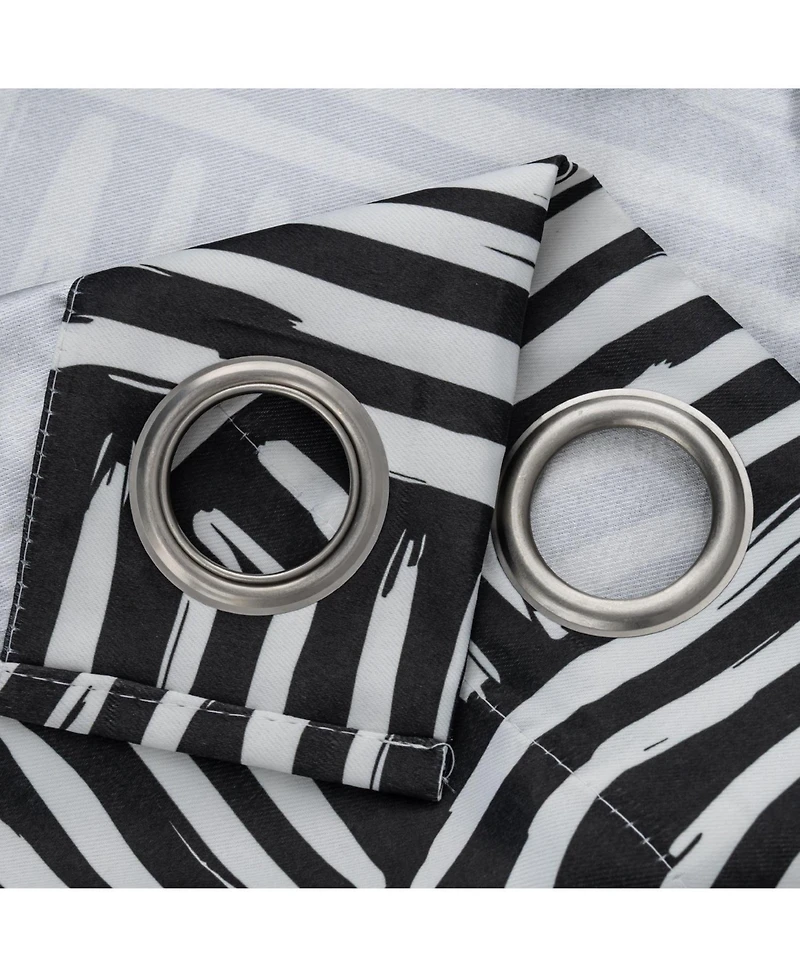 Rt Designer Collection Ashton Prnt 2 Pack Blackout Grommet Luxurious Modern Design Curtain Panel 36" x 84" Black